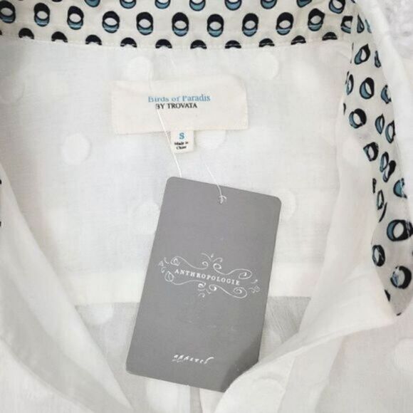 NEW Anthro Trovata Birds of Paradise Embroidered Dot Button Down Shirt Size S - Picture 9 of 13